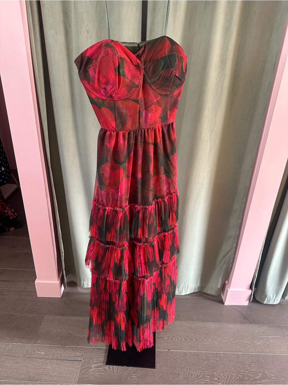 Hutch Isabella Strapless Red and Black Tiered Ruffle Gown - Picture 7 of 8